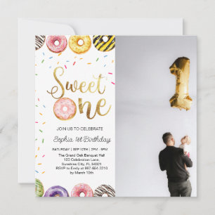  Sweet One First Birthday Invitation, Doughnut 1st Holiday Card