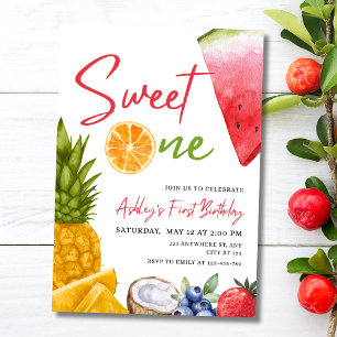 Sweet One First Birthday Invite, Tropical Fruit  Invitation