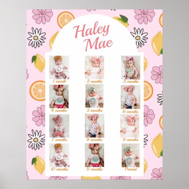 Sweet One First Birthday Monthly Photos Poster (Front)