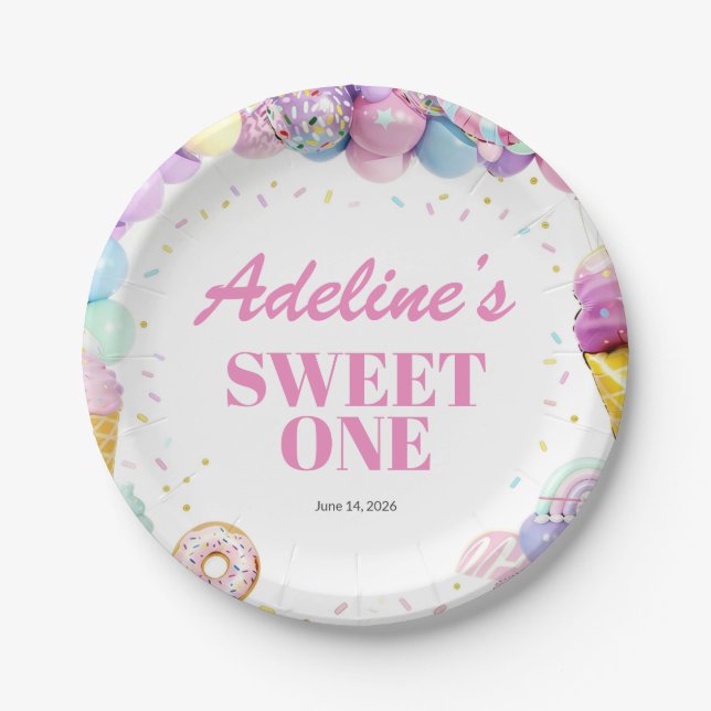 Sweet One First Birthday Paper Plates (Front)