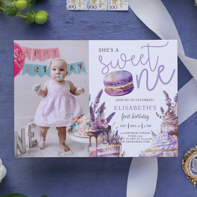 Sweet One First Birthday Pastel Violet Invitation (Creator Uploaded)