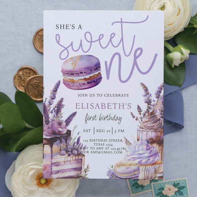 Sweet One First Birthday Pastel Violet Invitation (Creator Uploaded)