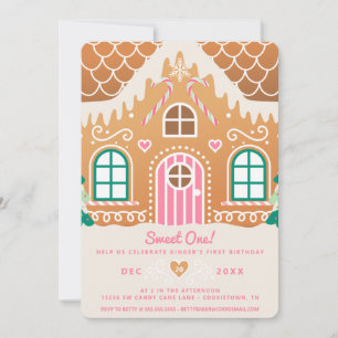 Sweet One First Birthday Pink Gingerbread  Invitation