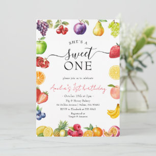 Sweet One Fruit Themed Girls 1st Birthday Invitation