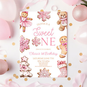 Sweet One Gingerbread Cookie 1st Birthday Party Invitation