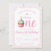 Sweet One Girl 1st Birthday Invitation