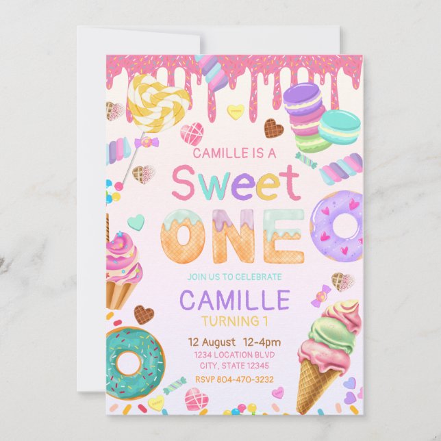 Sweet One Girl Birthday invitation (Front)