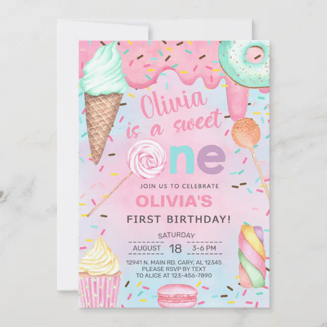 Sweet One girl first, 1st birthday invitation. Inv Invitation | Zazzle