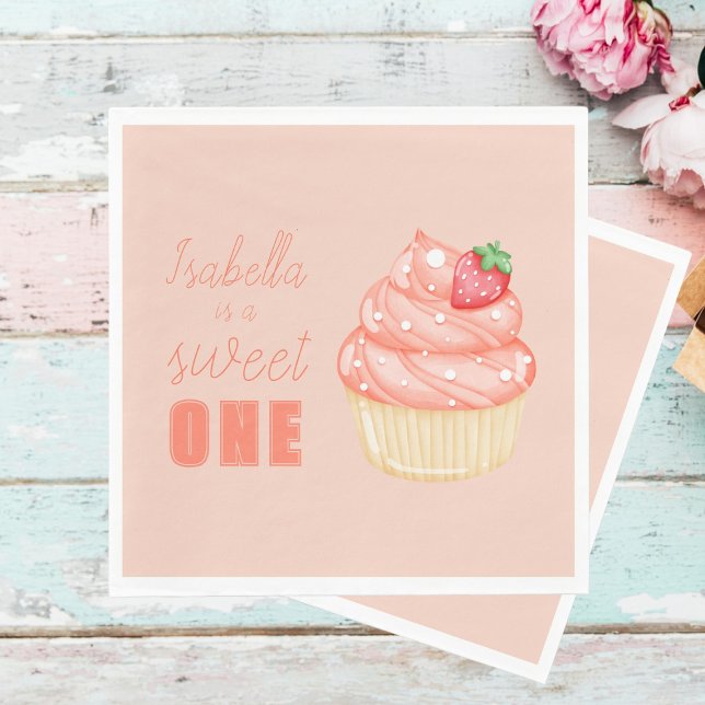 Sweet ONE, girls first birthday party Paper Napkin (Creator Uploaded)