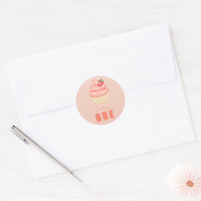 Sweet ONE, girls pink first birthday  Classic Round Sticker (Envelope)