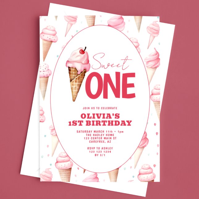 Sweet One Ice Cream 1st Birthday Invitation (Creator Uploaded)