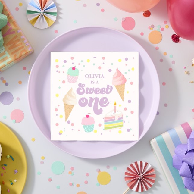 Sweet One Ice Cream and Cake 1st Birthday Napkin (Creator Uploaded)