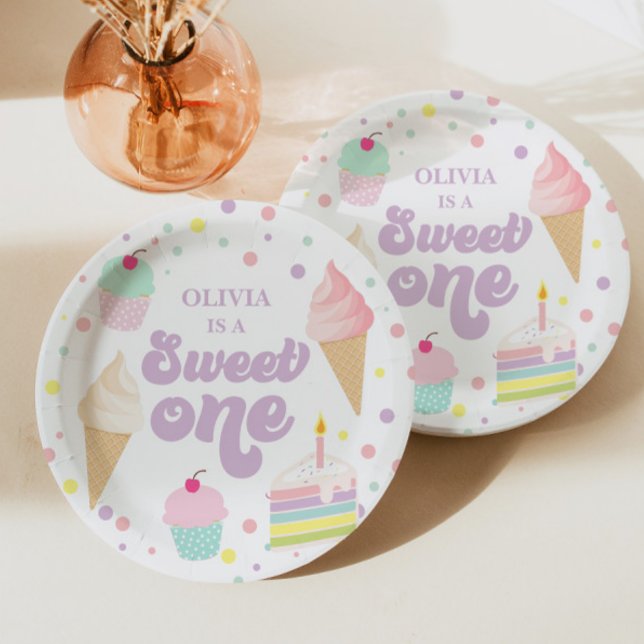 Sweet One Ice Cream and Cake 1st Birthday Paper Plate (Creator Uploaded)
