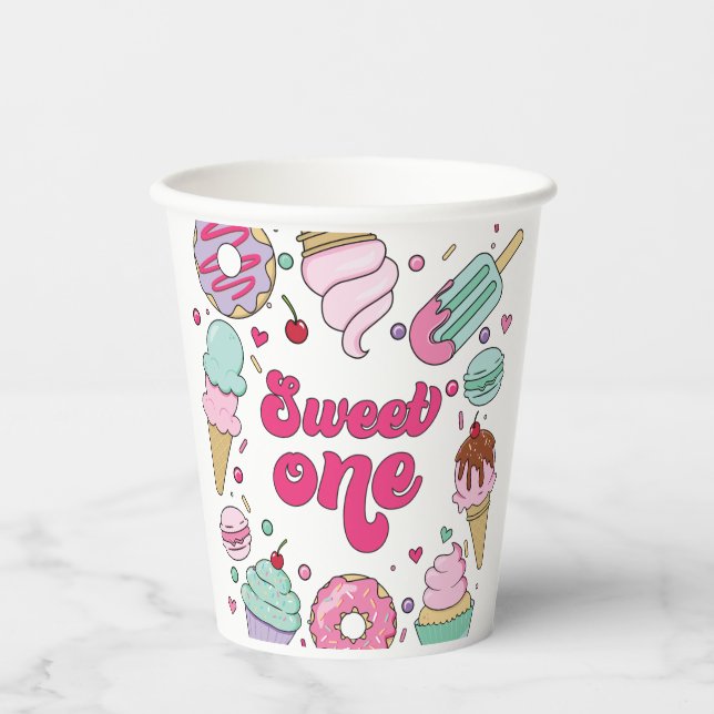 Sweet One Ice Cream and Sweets Birthday Paper Cups (Front)