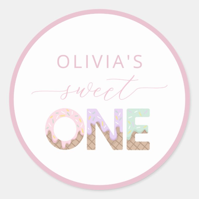Sweet One Ice Cream Birthday Favour Sticker (Front)