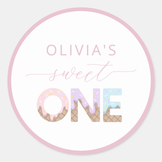 Sweet One Ice Cream Birthday Favour Sticker (Front)