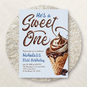 Sweet One Ice Cream Boys 1st Birthday Invitation