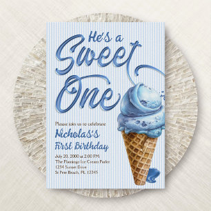 Sweet One Ice Cream Boys 1st Birthday Invitation