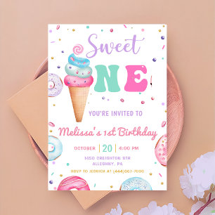 Sweet One Ice Cream Doughnut 1st Birthday Invitation
