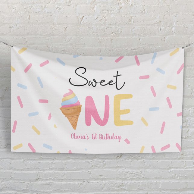 Sweet One Ice Cream First 1st Birthday Party Banner (Creator Uploaded)