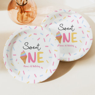 Sweet One Ice Cream First 1st Birthday Party Paper Plate