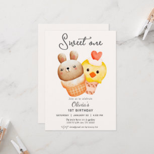 Sweet one ice cream first birthday  invitation