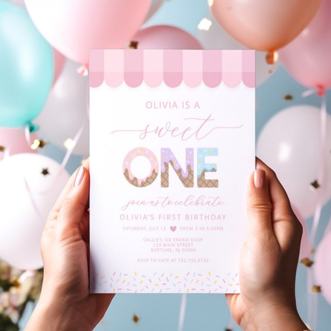 Sweet One Ice Cream First Birthday Invitation (Creator Uploaded)