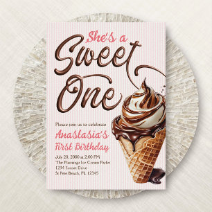 Sweet One Ice Cream Girls 1st Birthday Invitation