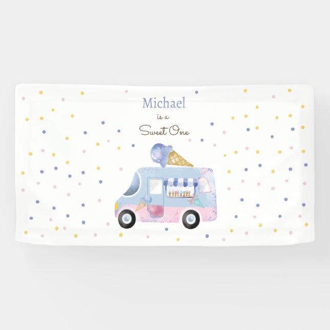 Sweet One ice cream truck first birthday Banner (Horizontal)