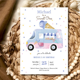 Sweet One ice cream truck first birthday Invitation
