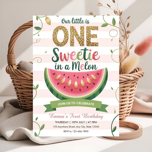 Sweet One in a Melon 1st Birthday  Invitation (Creator Uploaded)