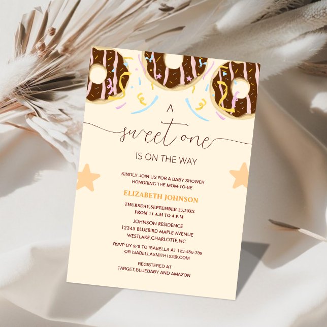 sweet one is on the way doughnut baby shower invitation (Creator Uploaded)