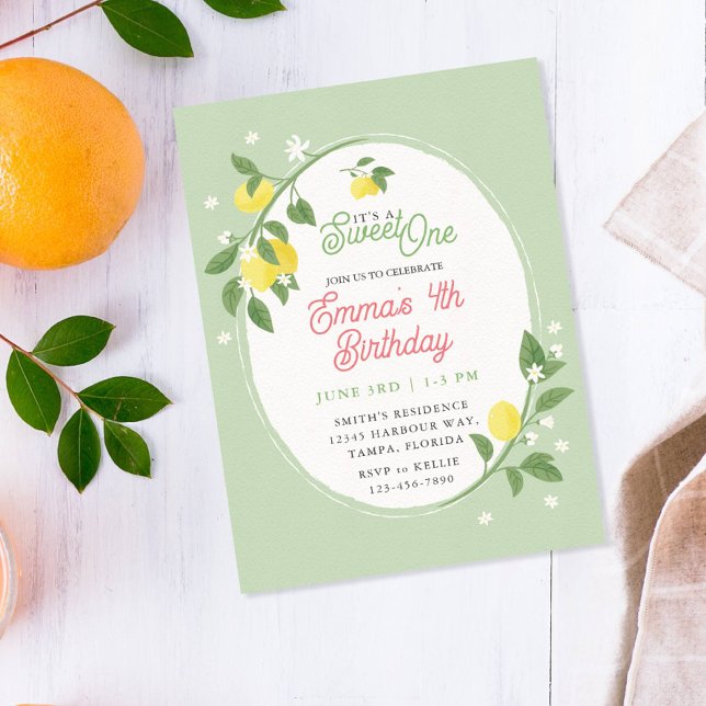 Sweet One Lemon & Floral Themed Birthday Party Invitation (Creator Uploaded)