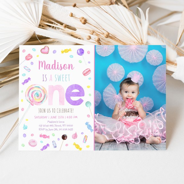 Sweet One Lollipop Candy First Birthday Invitation (Creator Uploaded)