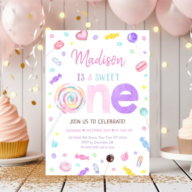 Sweet One Lollipop Candy First Birthday Invitation (Creator Uploaded)