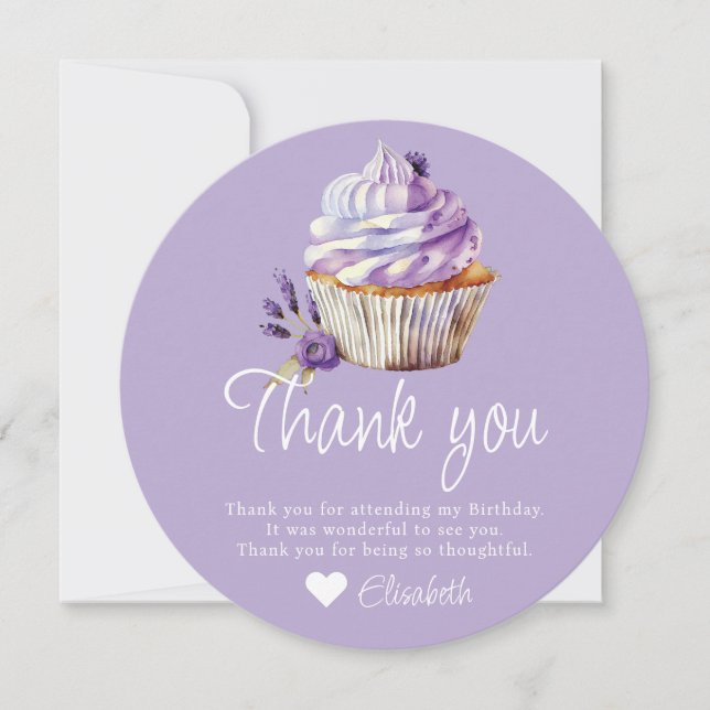 Sweet One Muffin Purple Pastel Thank you Card (Front)