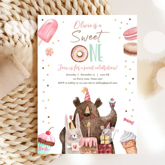 Sweet One Party Animals Doughnut Girl First Birthd Invitation (Creator Uploaded)