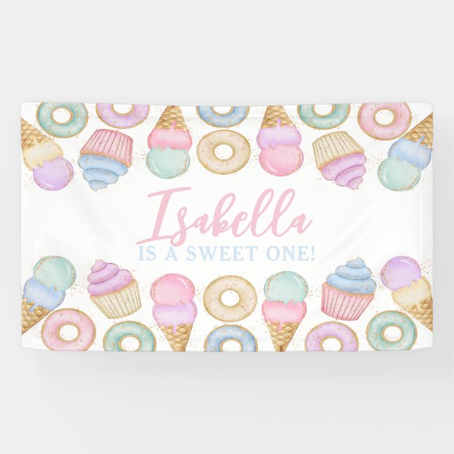 Sweet One Pastel 1st Birthday Party Backdrop  Banner (Horizontal)