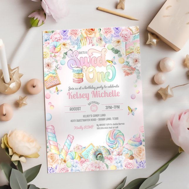 Sweet One Pastel Candy Shoppe First Birthday Invitation (Creator Uploaded)