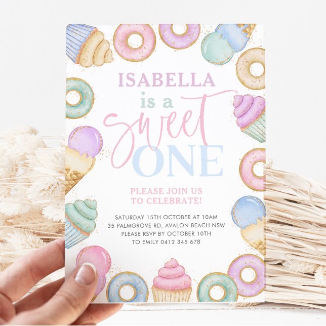 Sweet One Pastel Cupcake Doughnut 1st Birthday Invitation (Creator Uploaded)