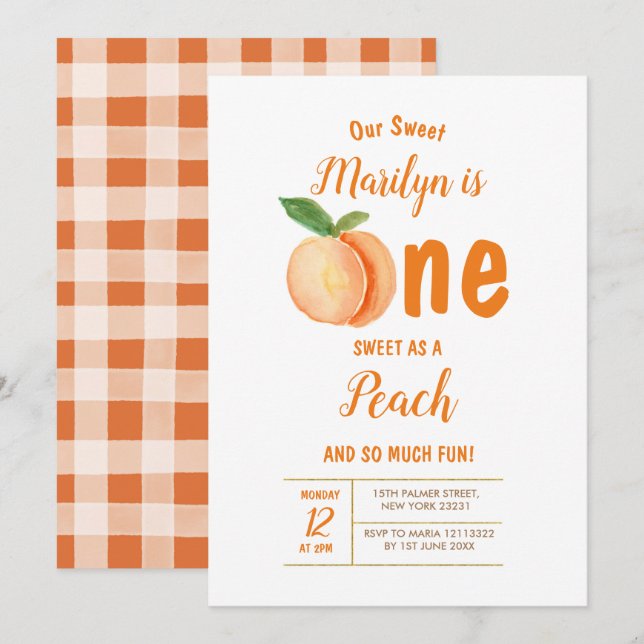 Sweet One Peach First Birthday Invitation (Front/Back)