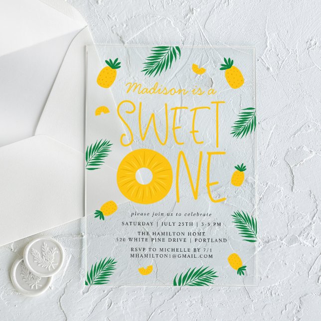 Sweet One Pineapple 1st Birthday Party Acrylic Invitations (Creator Uploaded)