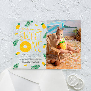 Sweet One Pineapple Photo 1st Birthday Party Acrylic Invitations