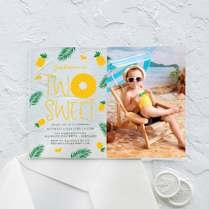 Sweet One Pineapple Photo 2nd Birthday Party Acrylic Invitations