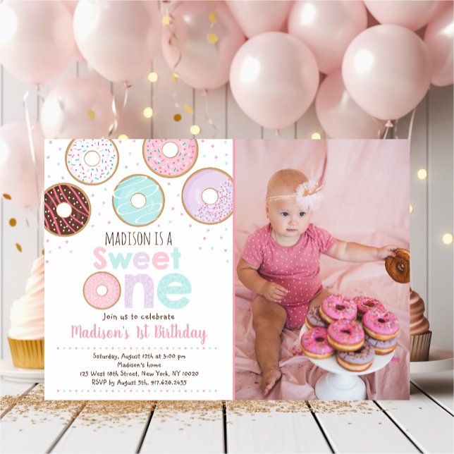 Sweet One Pink Donut First Birthday Invitation (Creator Uploaded)
