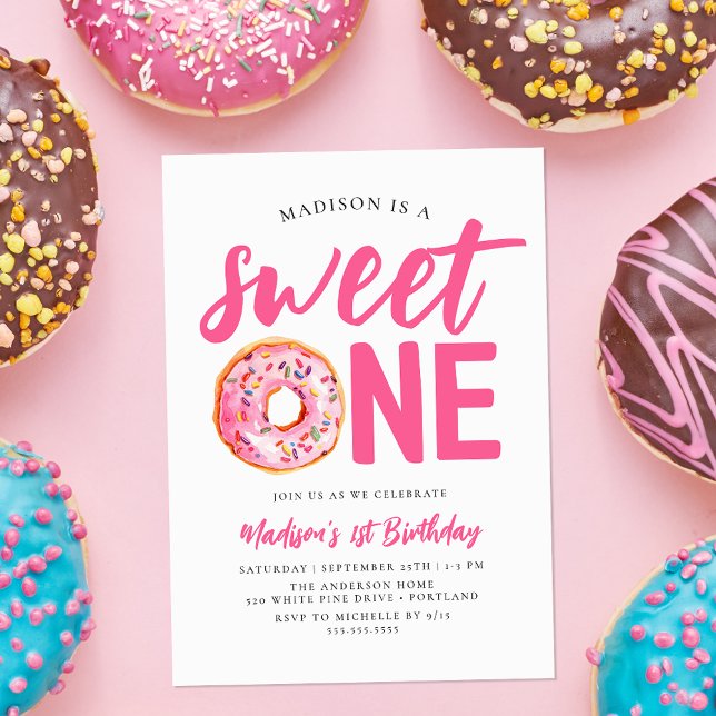 Sweet One Pink Doughnut 1st Birthday Invitation (Creator Uploaded)