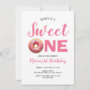 Sweet One Pink Doughnut 1st Birthday Invitation