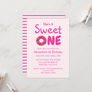 Sweet One Pink Doughnut Girl 1st Birthday Invitation