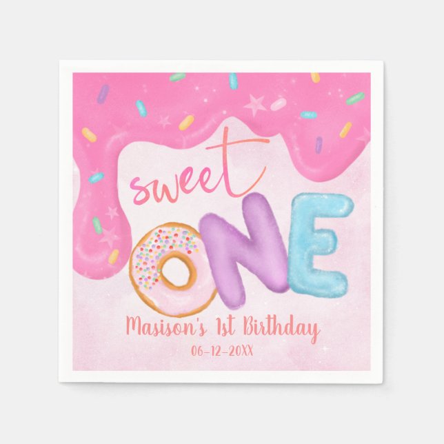 Sweet One Pink Frosting Girl's First Birthday Napk Napkin (Front)
