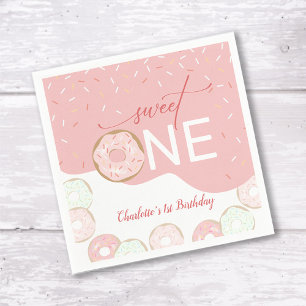 Sweet One Pink Frosting Girl's First Birthday Napkin